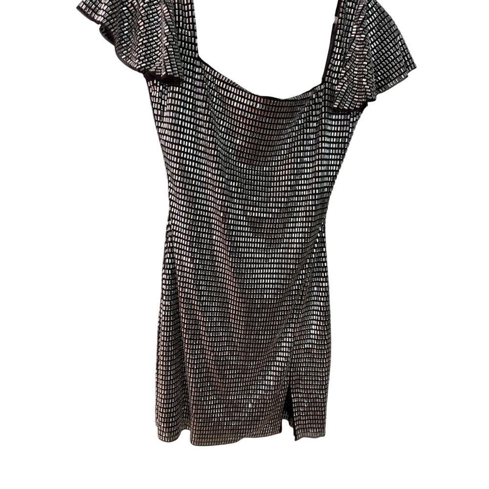 Self-Portrait Grey Rhinestone Mesh Mini Dress - Picture 6 of 12